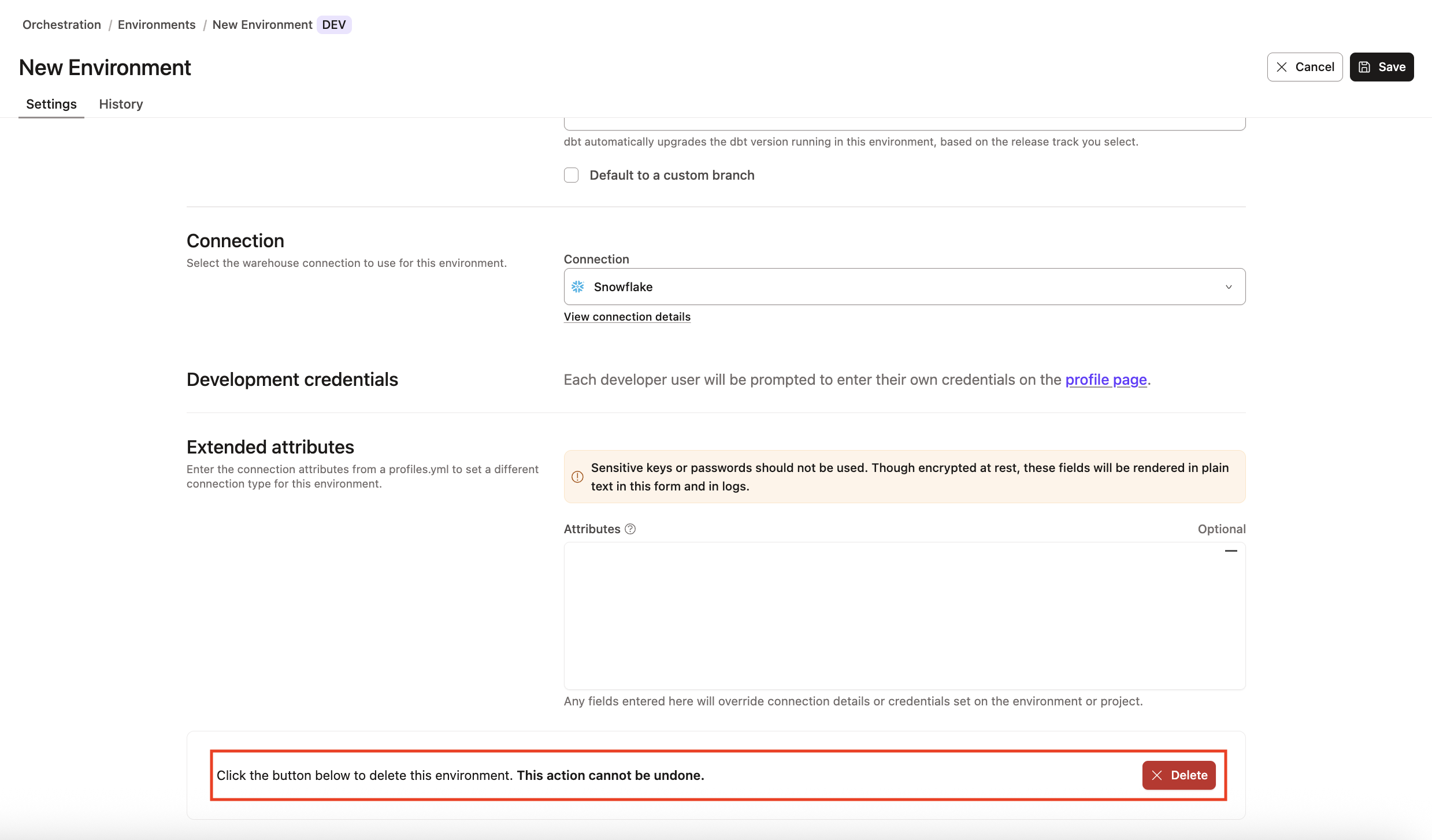 Delete an environment Delete an environment