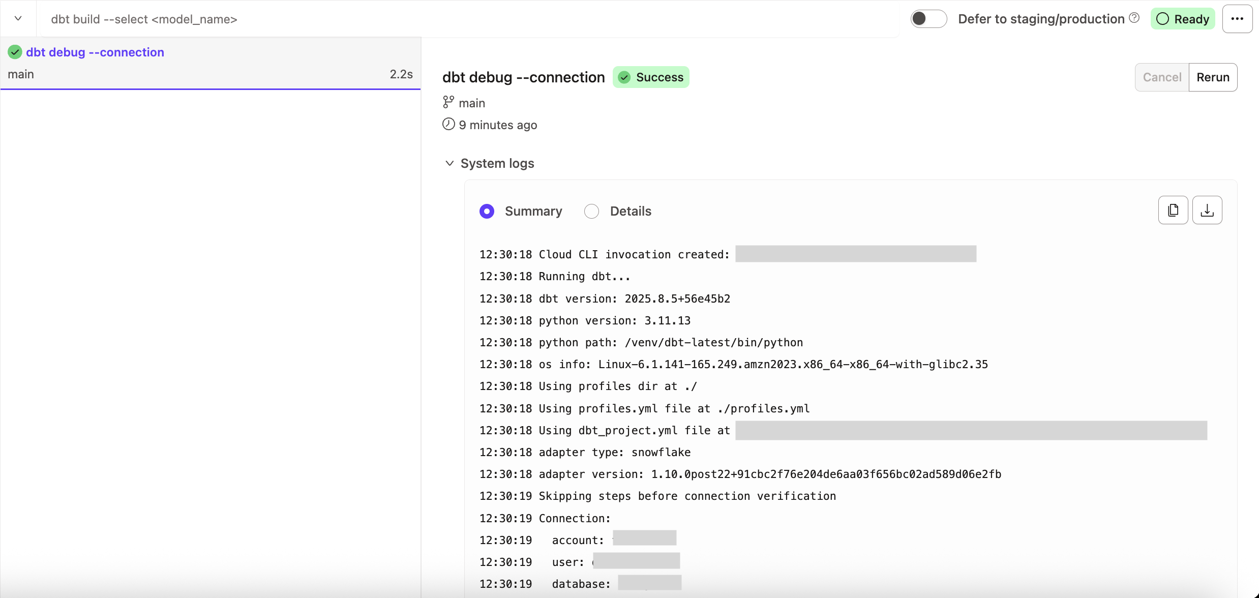 Test the connection in the Studio IDE